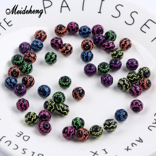 Acrylic Round Charms Beads For Jewelry Making Black Pumpkin Golden Rose Needlework DIY Bracelet Necklace Accessories Meideheng