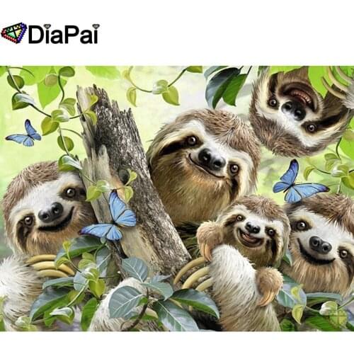 DIAPAI Diamond Painting Cross Stitch Pattern 5D Diamond Embroidery "Animal sloth family" Home Decor DIY diamond Art A26503