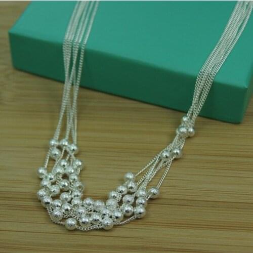 BABYLLNT 925 Silver Multi-Chain Grapes Beads Smooth Ball Necklace Chain For Women Engagement Wedding Fashion Jewelry Gift