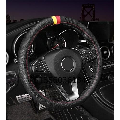 Suitable for BMW round bottom steering wheel cover German three-color M-color carbon fiber pattern leather