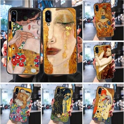 Kiss by Gustav Klimt Design Phone case For Huawei P Mate P10 P20 P30 P40 10 20 Smart Z Pro Lite 2019 Frosted black painting