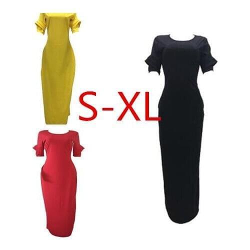 Elegant Long Maxi Dress Women Solid O-neck Short Sleeve Party Dress 3 Colors