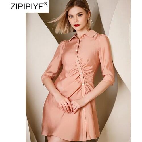 Elegant Floral Office Shirt Dresses Women Spring Summer Polo Neck Long Sleeve Print Midi Dress B221