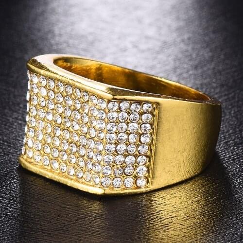 European and American personality jewelry, alloy inlaid zircon, gold domineering mens ring