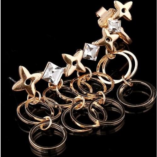 ZLDYOU Personality Square Crystal Ear Cuff Star Zircon Earcuffs Hollow Round Tassel Women Party Gift Clip Earring