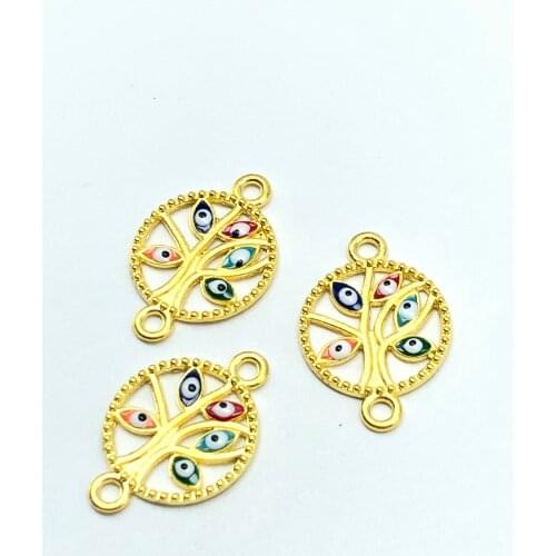 10pcs Turkish magic eye drop oil life tree handmade bracelet necklace fox eye feature connector fashion accessories