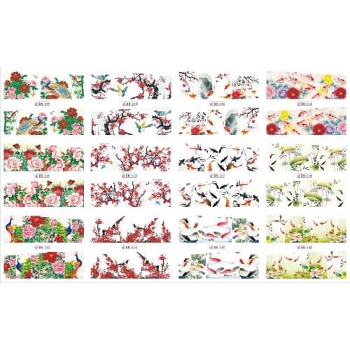 UPRETTEGO 12 PACKS / LOT NAIL ART BEAUTY WATER DECAL SLIDER NAIL CHINESE WATER PAINTING FISHES FLOWER PEONY BN529-540