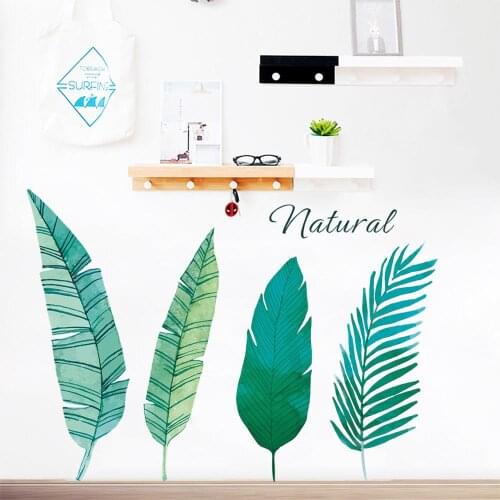 Nordic style green leaves wall stickers bedroom living room wardrobe decoration art mural home decor stickers plant wallpaper