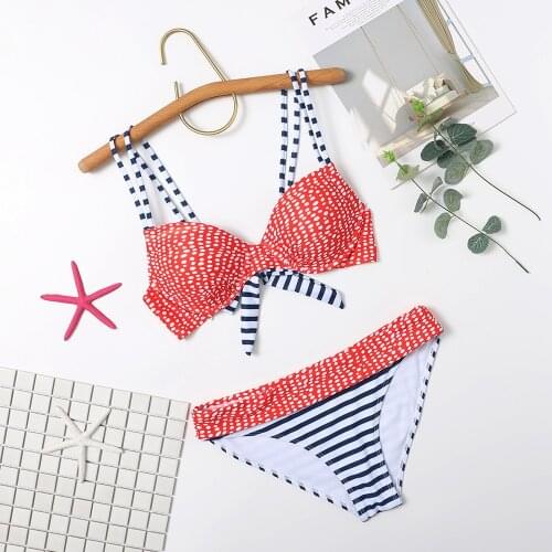 Sexy Plus Size Dots Print Halter Push Up Bikini Set Two Piece Swimsuit Oversized Bikinis Patchwork Bathing Suit Women Swimwear