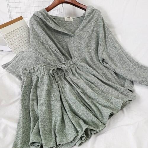 Casual Women Loose Long Sleeve Hoodies Top and Wide Leg High Waist Shorts One Set