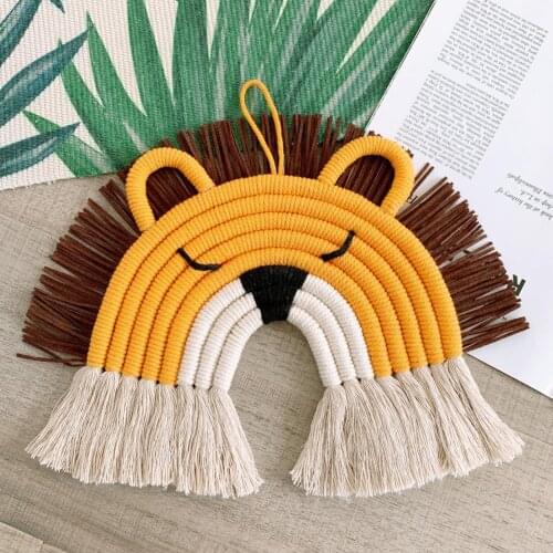 Rainbow Deer Lion Handmade Woven Cotton Rope Children Room Decor Hanging Pendant