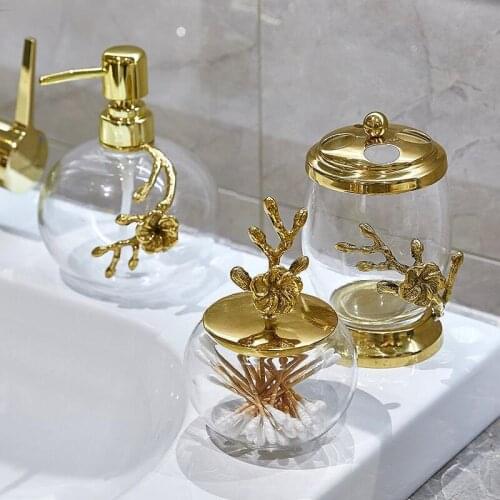 Retro Copper Plum Toothbrush Holder Bathroom Decoration Accessories Glass Cotton Swab Box Lotion Bottle Household Storage Tray