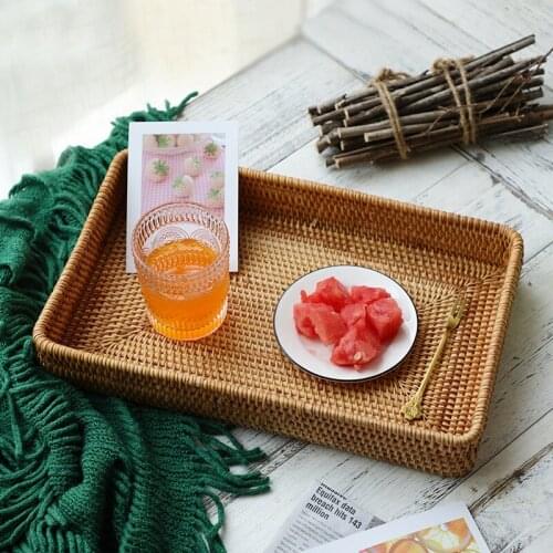 Hand-Woven Storage Basket Rattan Storage Tray Bread Fruit Food Breakfast Display Box Handicrafts Home Decoration