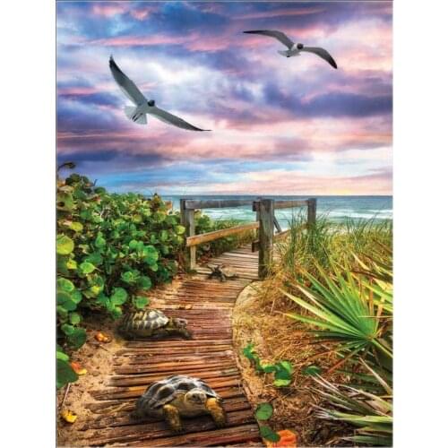 Counted Cross Stitch Kits Needlework Embroidery - Crafts 14 ct Aida DMC Color DIY Arts Handmade Home Decor - Path to the Beach