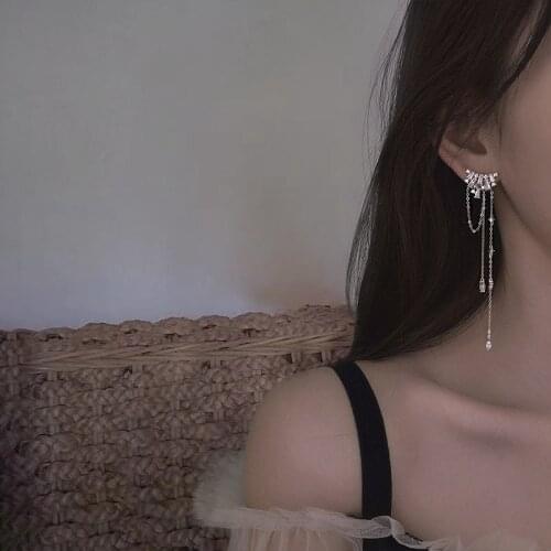 Exquisite 925 Sterling Silver Chain Long Tassel Earrings Micro Zircon Dangle Earring for Women French Elegant Engagement Jewelry