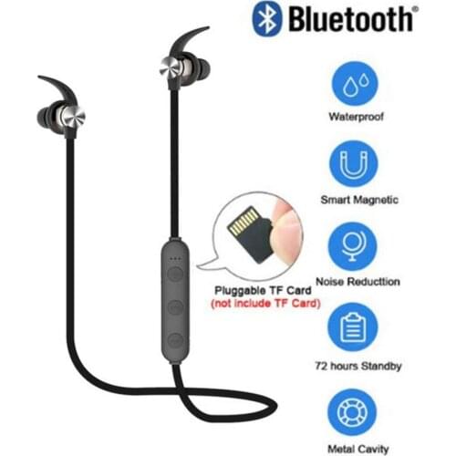 XT22 Sports Bluetooth Earphone Magnetic Attraction Wireless Headset Support TF SD Card Stereo Bass Waterproof Headphone With Mic