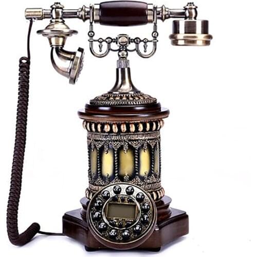 Solid Wood Antique Telephone Vintage Landline Fixed Telephone Corded Phone Button Dial, Caller ID, for Home Office Decoration