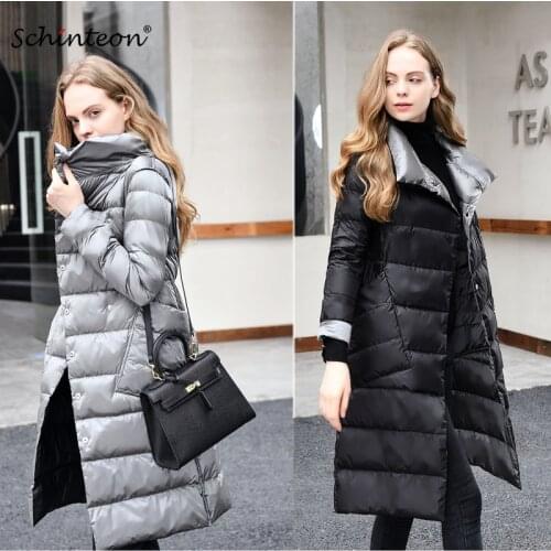 2019 Ultra Light Down Jacket Reversible Two Side Wear 90% white duck down Long Coat Slim Stand Collar Outwear Waterproof