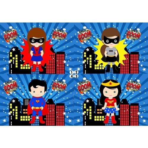 PHOTURT Superhero Backdrop Children Birthday Party Background 4 Options Cartoon Boom Blue Night Vinyl Photography Studio Props