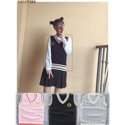 Japanese Womens Knitted Vest Japanese School Uniform JK England Preppy Style Sleeveless Sweater Crown Embroidery 3 Colours