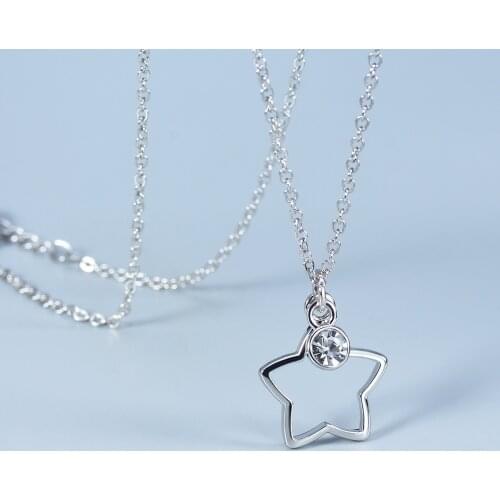 ZHOUYANG Jewelry On The Neck Hollow Star Pendant Necklaces For Women White Gold Color Crystal Choker Chains Fashion Gifts KBN105