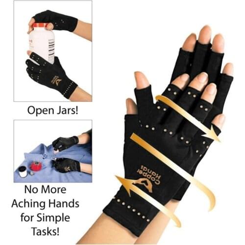 1 Pair Copper Fiber Gloves Anti Arthritis Copper Therapy Compression Pain Relief Half Finger Gloves Blood Circulation Braces