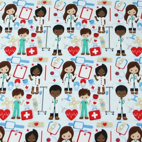145CM Cartoon Nurses and Hearts Patchwork 100% Cotton Fabric Printed Home Textile Sewing Quilting DIY Needlework Material