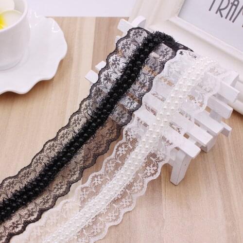 2yards/lot 4cm wide black and white beads lace DIY clothing wedding home curtain beads lace fabric SC459