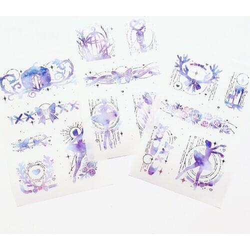 3 Sheets Purple Style Girls Ballet Dancing Paper Stickers Hand Account Decor Notebook Decorative Sticker