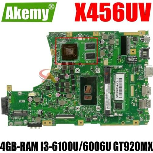 AKEMY X456UV Laptop Motherboard For ASUS VivoBook F456UV X456UJ X456UQ X456UB X456U Original Mainboard 4GB-RAM I3-6100U GT920MX