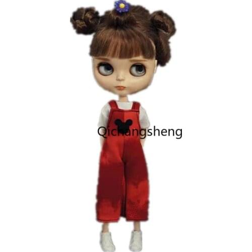 1/6 BJD Accessories Red Jumpsuit White Shirt Tops 11.5" Doll Outfits For Blythe Doll Clothes For Blyth Clothes Kids DIY Toy Gift