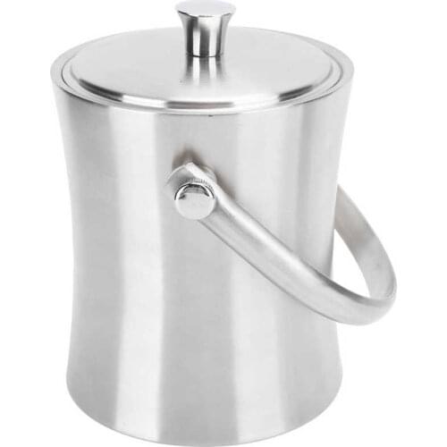 Bar Club wine accessories Barware 1L Ice Bucket with Lid Clamp Double-Wall Stainless Steel Wine Champagne Barrel for Party Bar