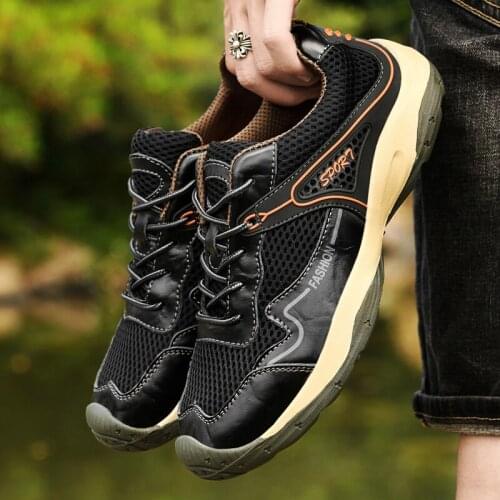 Mens Running Shoes Outdoor Breathable Sports Shoes Non-slip Lace-up Sneakers Mesh Running Shoes Outdoor Male Walking Shoes