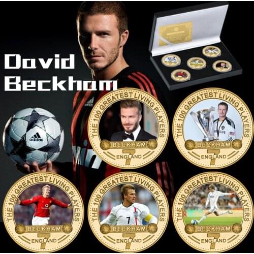 Soccer Star David Beckham Gold Plated Commemorative Coins Collectibles UK Football Challenge Coin Sports Souvenir Gifts for Boys
