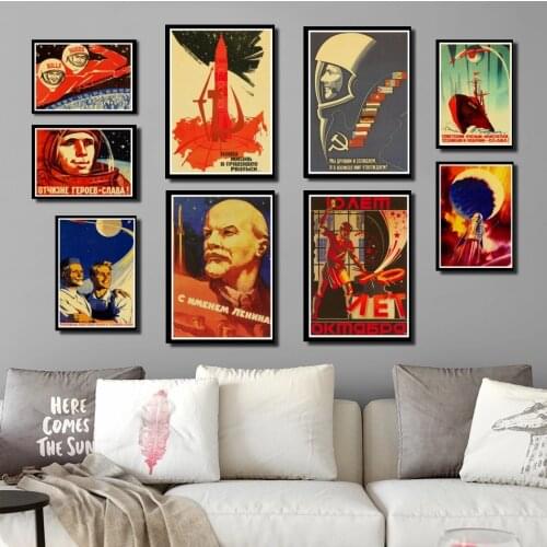 Perfect JL Vintage Poster Russian Propaganda Space Race Poster Wall Art Painting Posters And Prints Home Decor wall stickers
