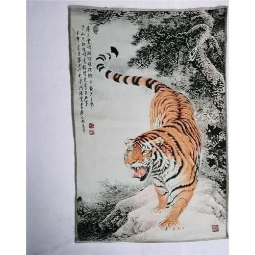 China old Tibet silk Thang ka like hanging painting fengshui tiger statue portrait