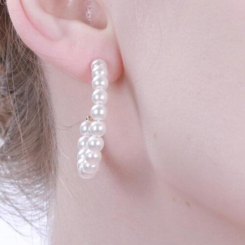 KIVN Fashion Jewelry Elegant Simulated Pearl Hoop Wedding Bridal Earrings for Women Girls Promotion Christmas Birthday Gifts