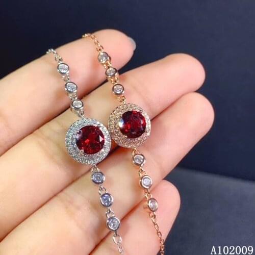 KJJEAXCMY fine jewelry 925 sterling silver inlaid natural garnet bracelet luxury girl hand bracelet support test