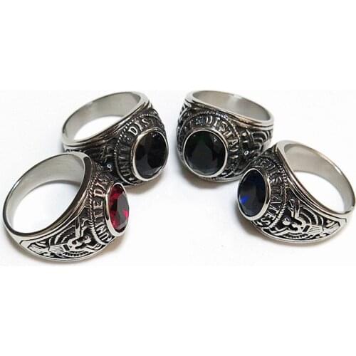 BUDROVKY Gem Retro Titanium Steel Ring Couple Index Finger Ring Eagle Army Ring Stainless Steel Ring Jewelry Wholesale