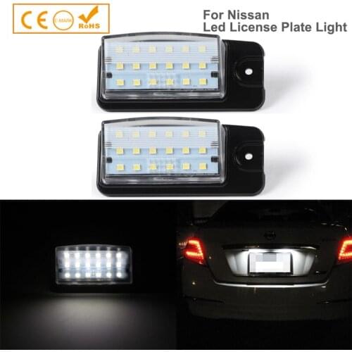 2Pcs No Error White LED License Number Plate Light Lamps For Nissan Murano Altima Maxima Pathfinder Rogue X-Trail NV1500/2500/35