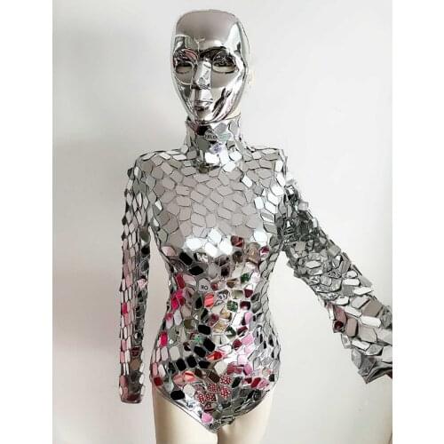 Mirror Costume Female Singer Dance Costume Silver Mask Nightclub Jumpsuit Mirror Clothing Stage Performance Festival Outfit 1472