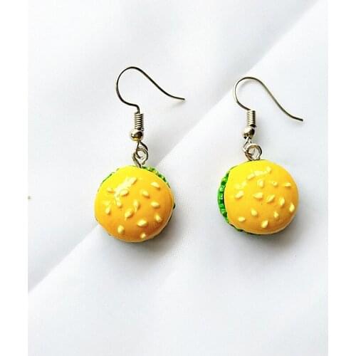 Cute Mini DIY Simulation Food Earrings Creative Geometry Milk Hamburger Tart Food Earrings Female Jewelry