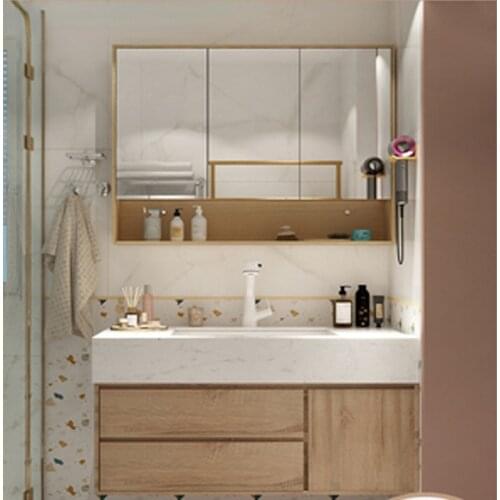 Marble Bathroom Cabinet Ceramic Basin Vanity Mirror Cabinet Integrated Wall-mounted Vanity with Sink Bathroom Storage Cupboard