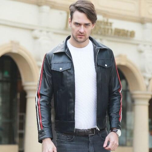 Mens Genuine Youth Leather Jacket Short Casual First Layer Sheep Leather Mens Motorcycle Jacket Coat