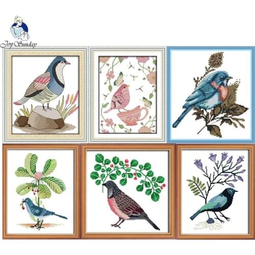 NKF The Birds Under The Blue Flower Pattern Handmade Craft Needlework Cross-Stitch Embroidery Kit Cross Stitch for Home Decor