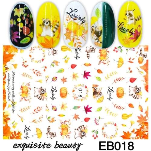 10PCS Summer Leaf Rose Flower Love Couple Nail Stickers Maple Leaf Halloween Nail Slider Pumpkin Light Skull Ghost Nail Art