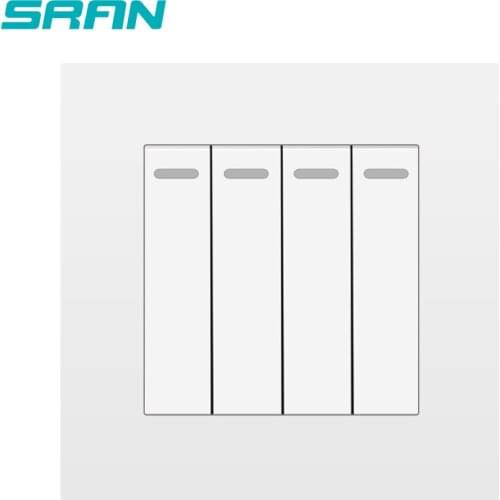 SRAN wall push button flame retardant PC material panel 86 *86 EU/UK standard 4 gang 1/2 way light switch