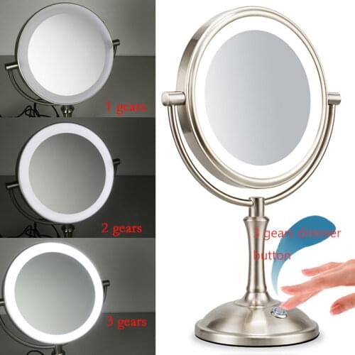 Desktop 8 Inch Makeup Mirror 2-Face Metal Mirror 3X 5X 10X Magnifying Cosmetic Mirror LED Lamp Adjust the Brightness