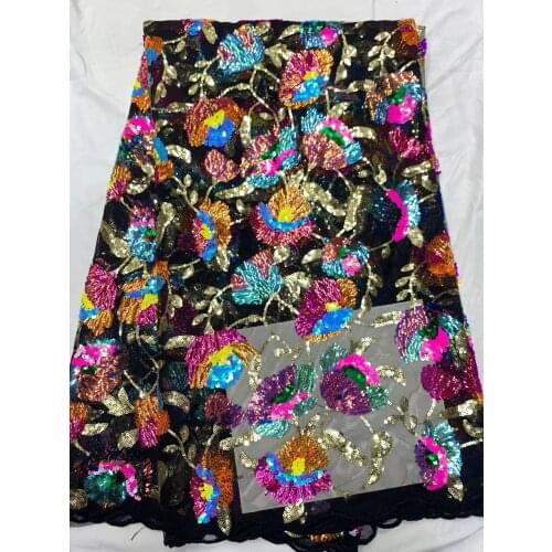 New Design African Lace Fabric High Quality French Sequins Tulle Lace Fabric Nigerian Exquisite flowers Embroidered for Dress