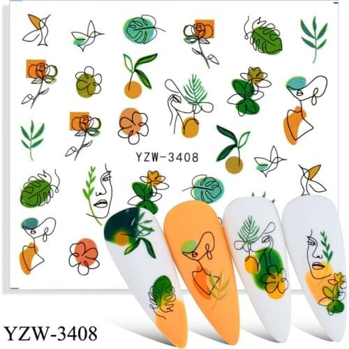 Refreshing Water Nail Decal And Sticker Leaf Tree Green Plant DIY Slider For Manicure 1 Sheet Embossed Nails Sticker Leaves